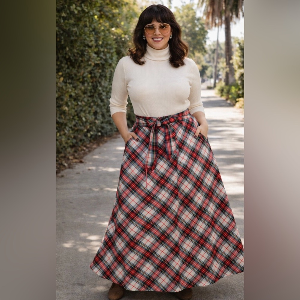 *Vintage 60’s- Schwartz of Boston - Red and Black Plaid Maxi Skirt - 29” waist